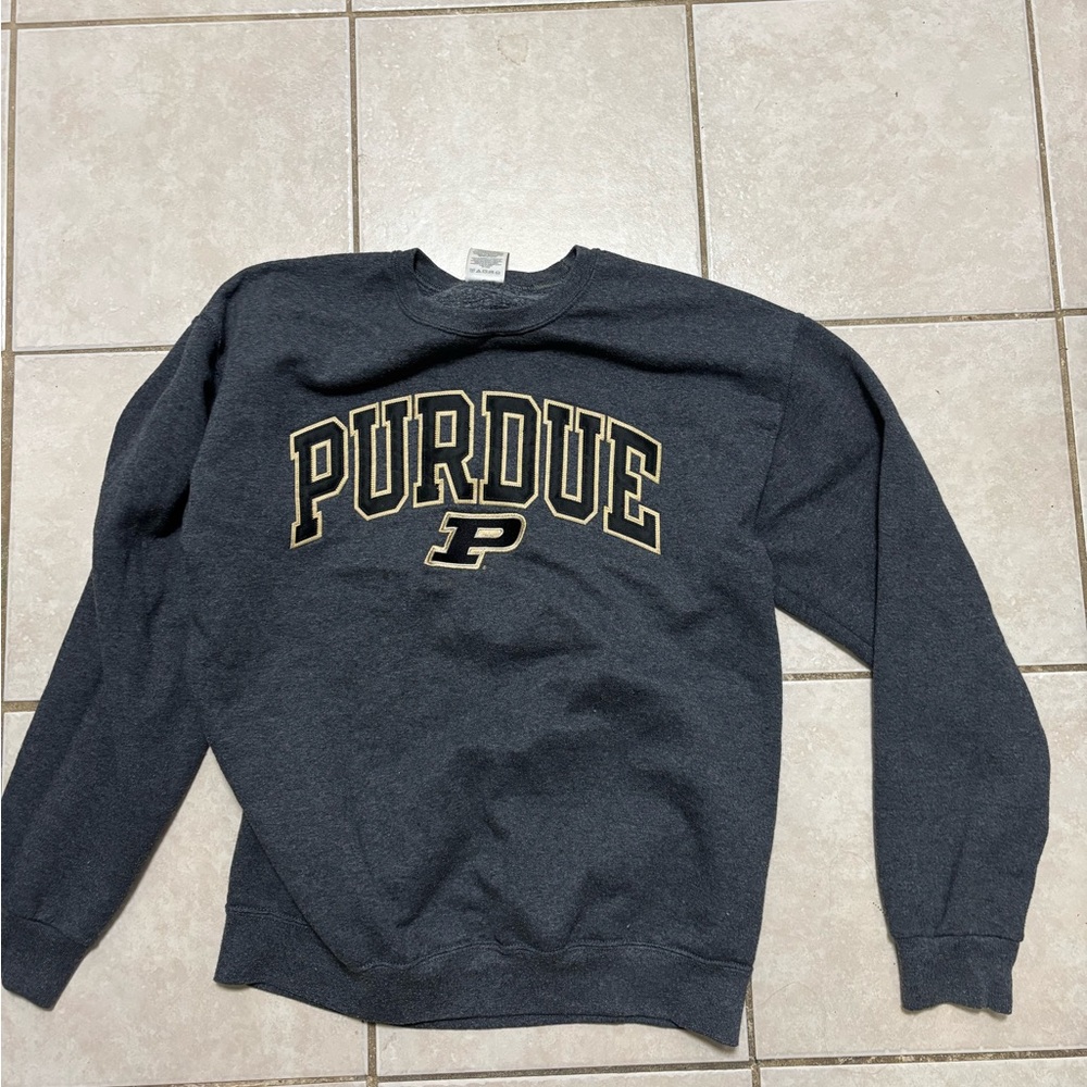 Purdue Jerzees Crewneck Sweatshirt - Black with Gold Logo Size M